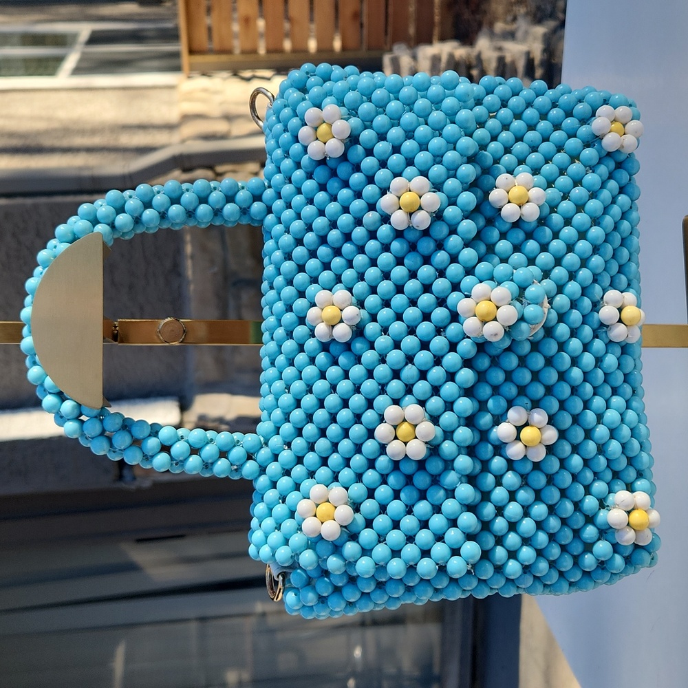 Anthropologie Beaded Daisy Teal Handbag